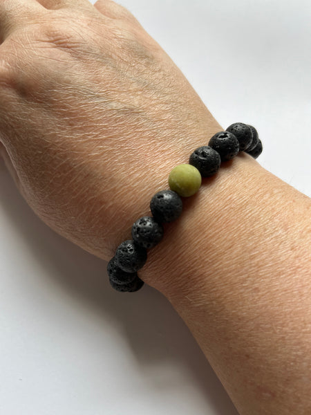 Jade and Black Lava Stone Elastic Beaded Bracelets