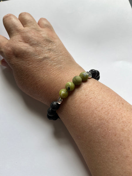 Jade and Black Lava Stone Elastic Beaded Bracelets