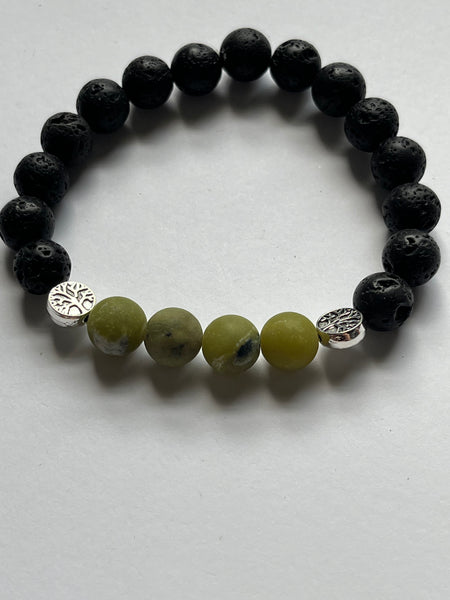 Jade and Black Lava Stone Elastic Beaded Bracelets