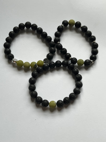Jade and Black Lava Stone Elastic Beaded Bracelets
