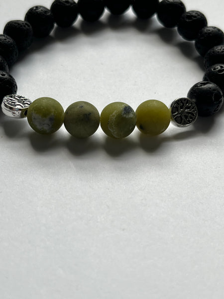 Jade and Black Lava Stone Elastic Beaded Bracelets