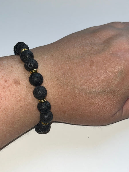 Black Lava Stone Beaded Elastic Bracelets