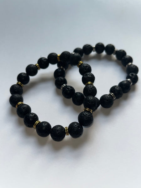 Black Lava Stone Beaded Elastic Bracelets