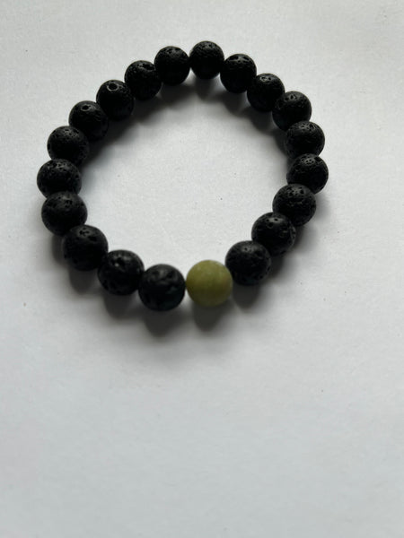 Jade and Black Lava Stone Elastic Beaded Bracelets