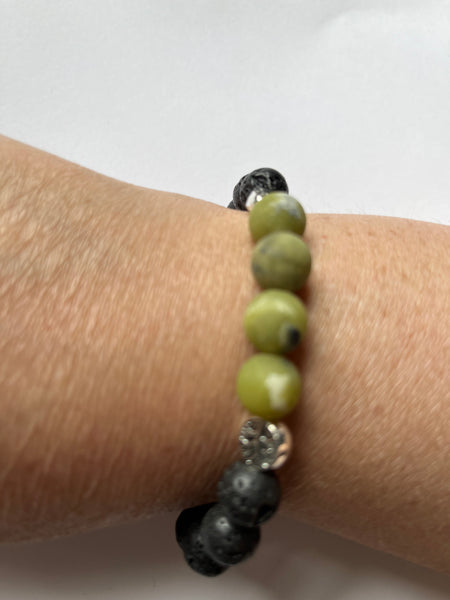 Jade and Black Lava Stone Elastic Beaded Bracelets