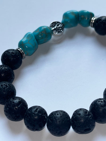 Turquoise Lava Stone and Tree of Life Beaded Bracelet
