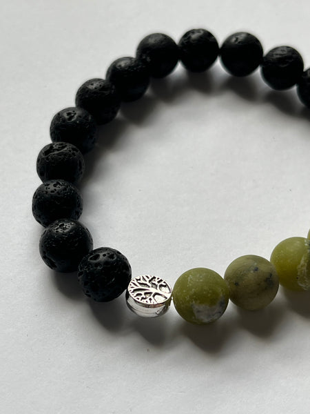 Jade and Black Lava Stone Elastic Beaded Bracelets