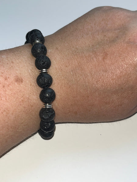 Black Lava Stone Beaded Elastic Bracelets