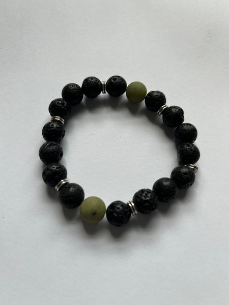 Jade and Black Lava Stone Elastic Beaded Bracelets