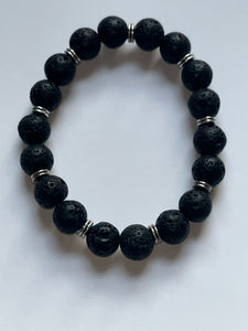 Black Lava Stone Beaded Elastic Bracelets