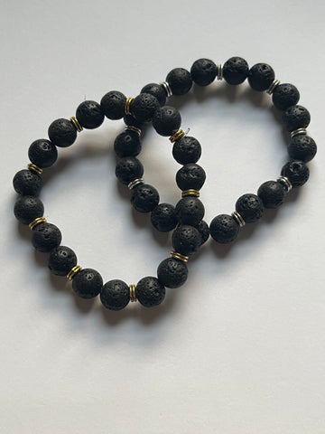 Black Lava Stone Beaded Elastic Bracelets