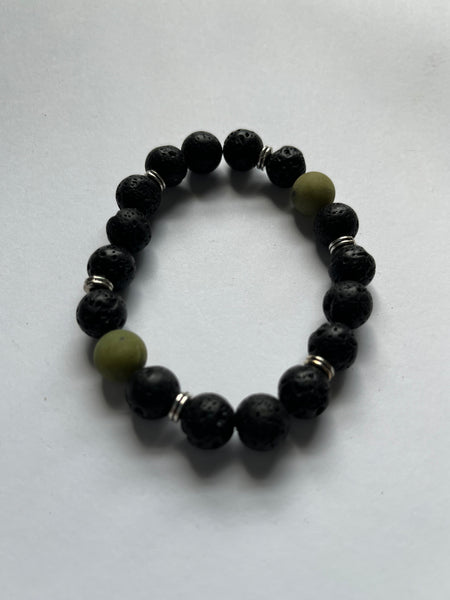 Jade and Black Lava Stone Elastic Beaded Bracelets