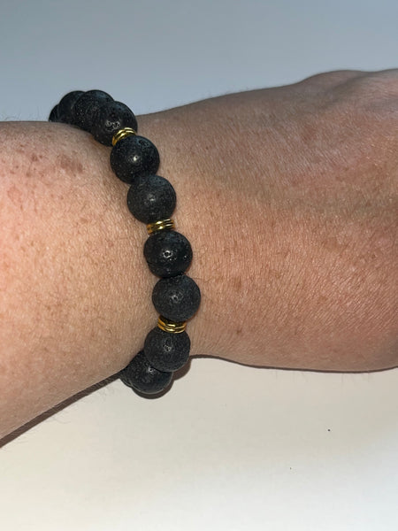 Black Lava Stone Beaded Elastic Bracelets