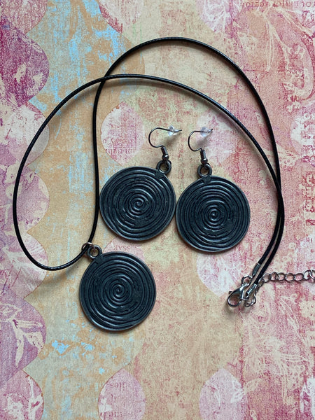 Gunmetal Swirls Necklace and Earrings Set