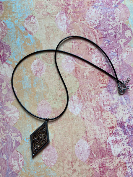 Pewter and Copper Diamond Pendant Necklace