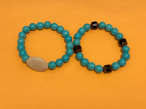 Turquoise Elastic Bracelet, Lava Stone, Native American