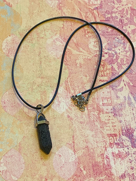 Crystal Pendant Point Necklace - Lava Stone or Blue Sandstone