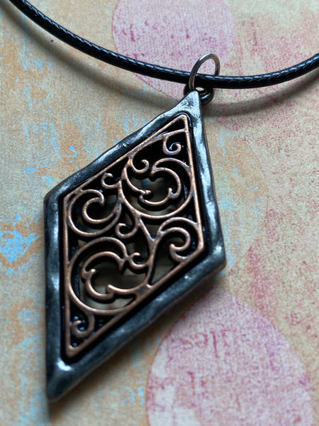 Pewter and Copper Diamond Pendant Necklace