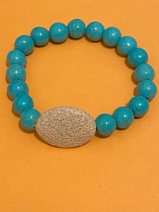 Turquoise Elastic Bracelet, Lava Stone, Native American