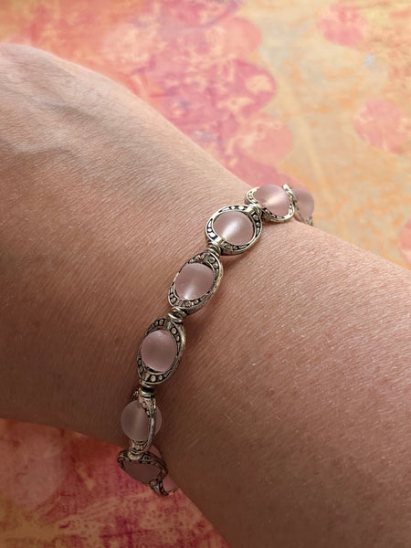 Pink Beaded Elastic Bracelet and Dangle Earrings Set