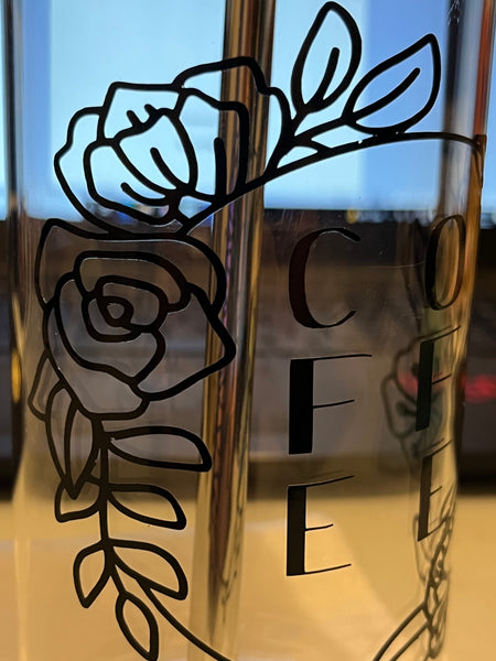 Floral Iced Coffee Glass with Lid - Beer Can Glass